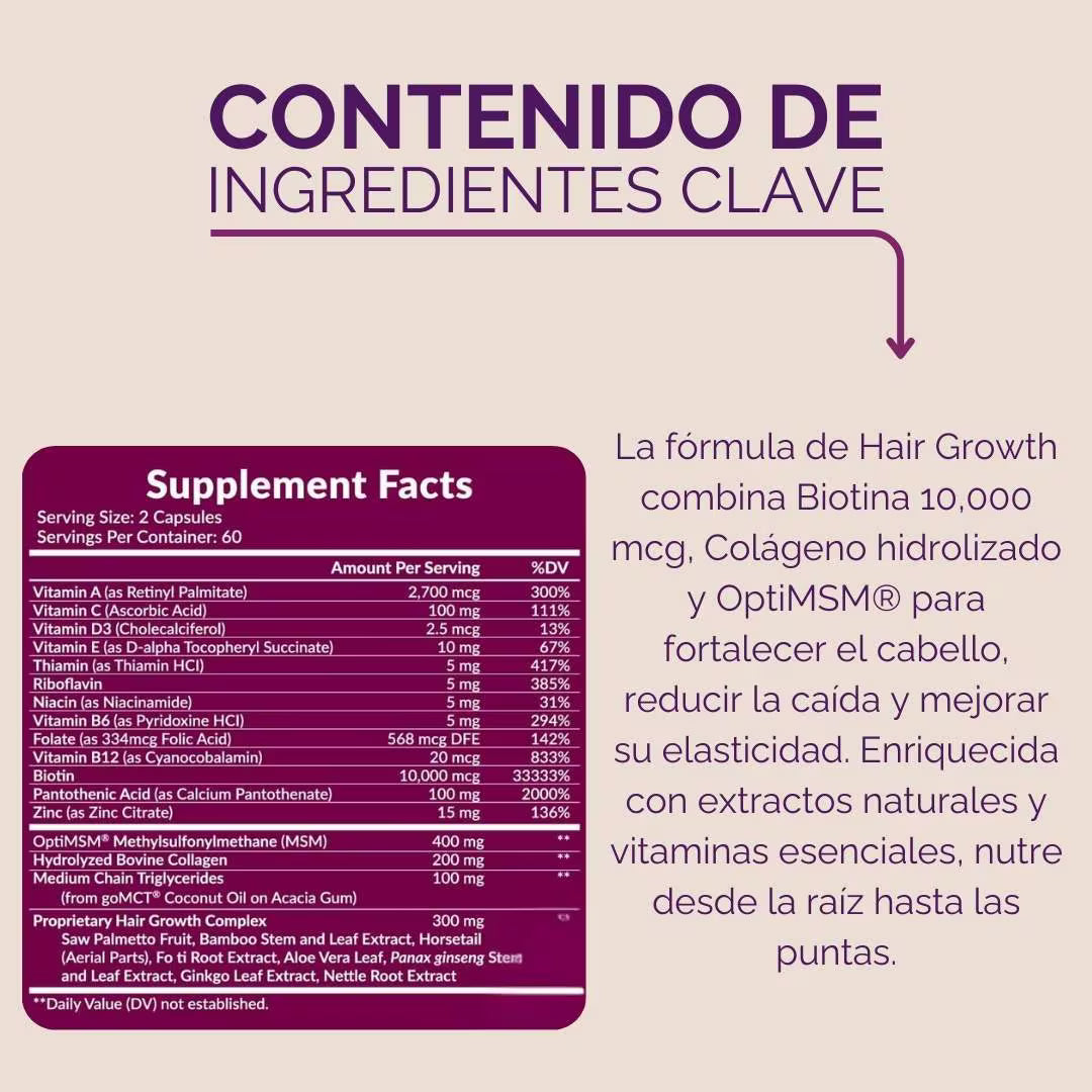 Hair  Growth- Bloquea la pérdida de cabello con tu dosis diaria. Cero masajes, cero aceites.
