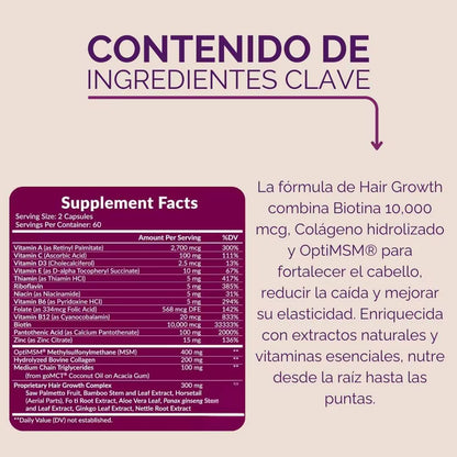 Hair  Growth- Bloquea la pérdida de cabello con tu dosis diaria. Cero masajes, cero aceites.
