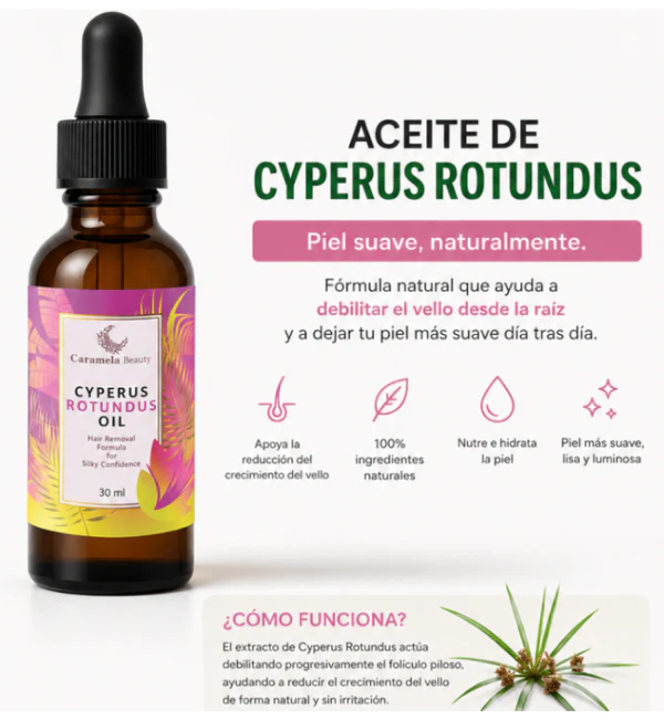 Aceite Depilador Natural de Cyperus Rotundus 30ml | Reduce el Vello y Suaviza la Piel