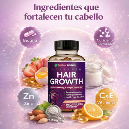 Hair  Growth- Bloquea la pérdida de cabello con tu dosis diaria. Cero masajes, cero aceites.