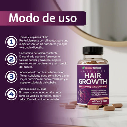 Hair  Growth- Bloquea la pérdida de cabello con tu dosis diaria. Cero masajes, cero aceites.